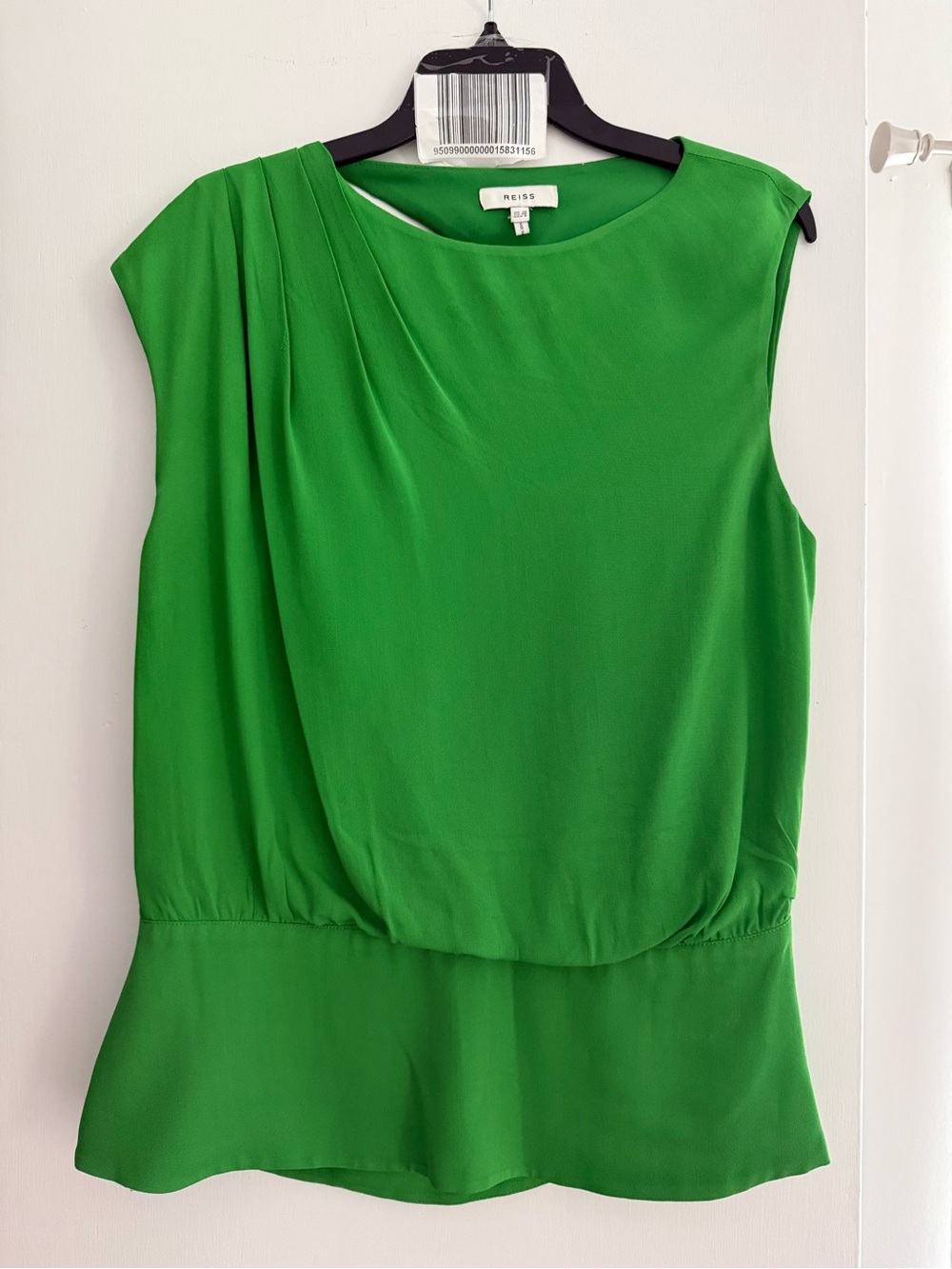 Reiss Bright Green Sleeveless Pleated-Neck Blouse
